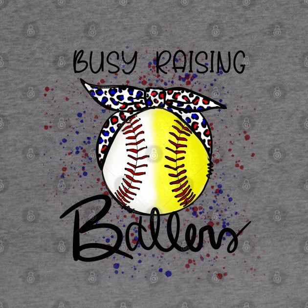 Busy Raising Ballers, baseball, softball mom, red white blue cheetah bow design by Sheila’s Studio